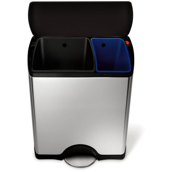 simplehuman Rectangular Recycler Pedal Bin with Plastic Lid - Brushed Steel 46L