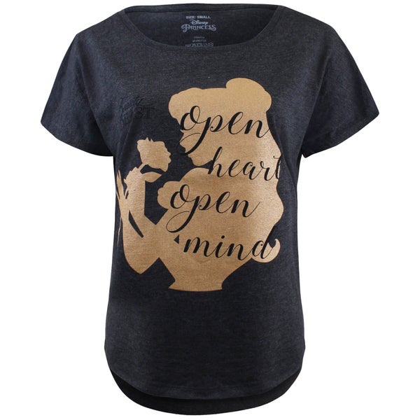 Beauty and the Beast Ladies Open Heart Open Mind T-Shirt - Charcoal Marl