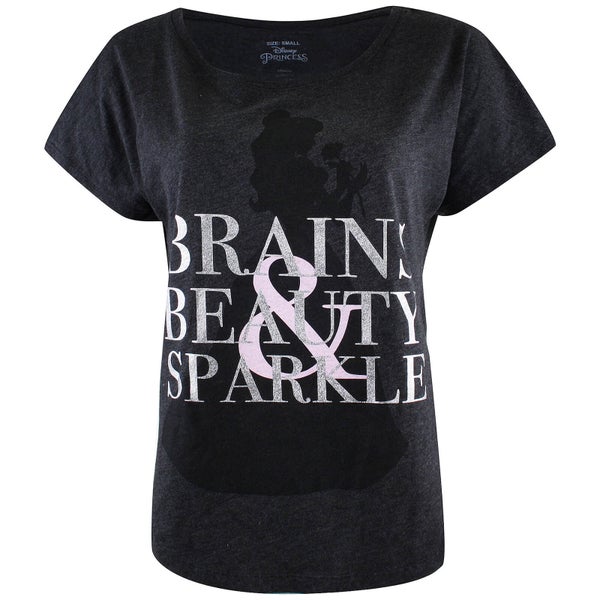 Beauty and the Beast Ladies Brains Beauty and Sparkle T-Shirt - Charcoal Marl