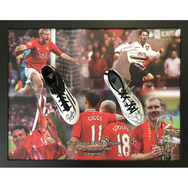 Ryan Giggs and Paul Scholes Dual Signed and Framed Boots with Domed Frame Finish