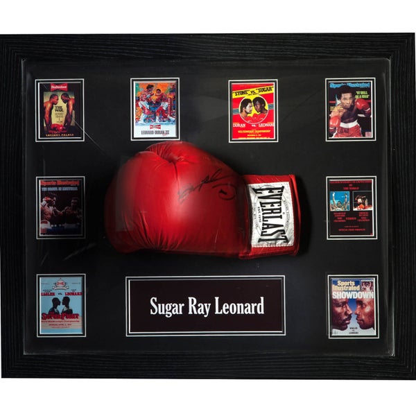 Sugar Ray Leonard Signed and Framed Boxing Glove with Domed Frame Finish