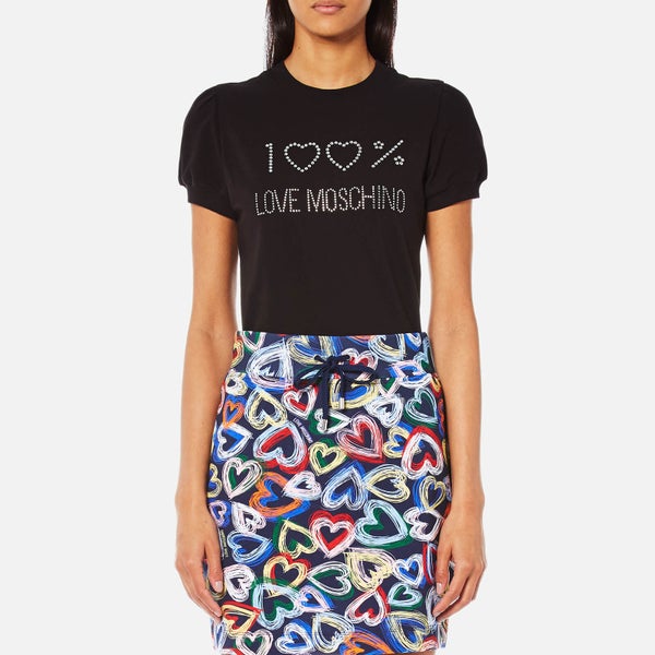 Love Moschino Women's 100 Percent Crystal Logo T-Shirt - Black