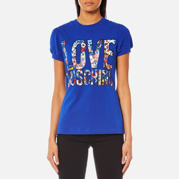 Love Moschino Women's Floral Logo T-Shirt - Blue