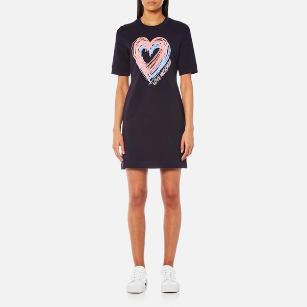 Love Moschino Women's Heart Short Sleeve Sweatshirt Dress - Navy