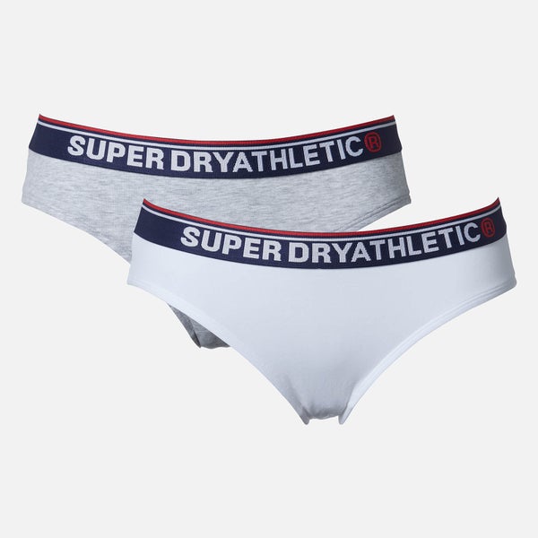 Superdry Women's Tricolour Athletic Boxers Double Pack - Grey Marl/Optic White