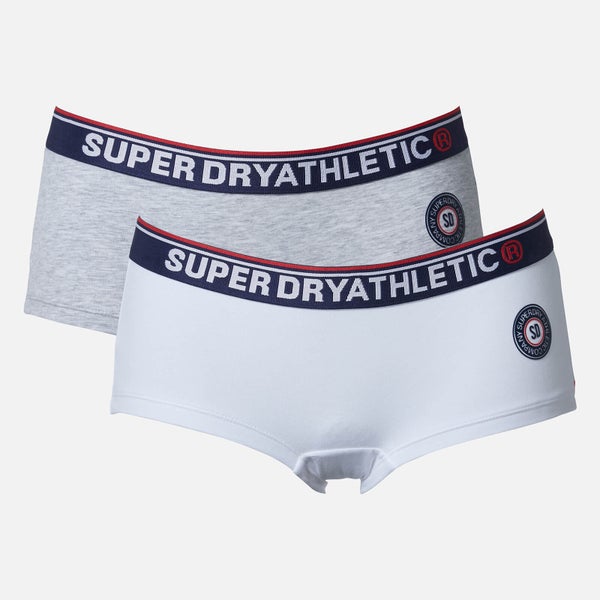 Superdry Women's Tricolour Athletic Briefs Double Pack - Grey Marl/Optic White