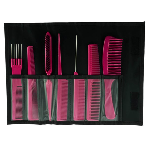 Salon Smart 7 Comb Set In Folding Pouch Pink