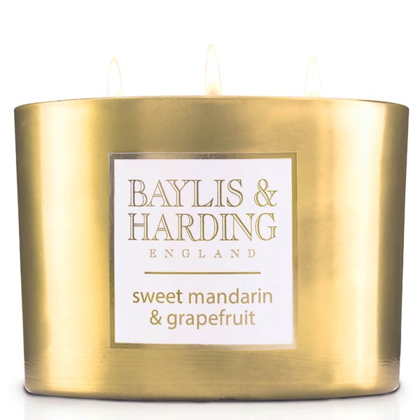 Baylis & Harding Sweet Mandarin and Grapefruit 3 Wick Candle with Metallic Holder