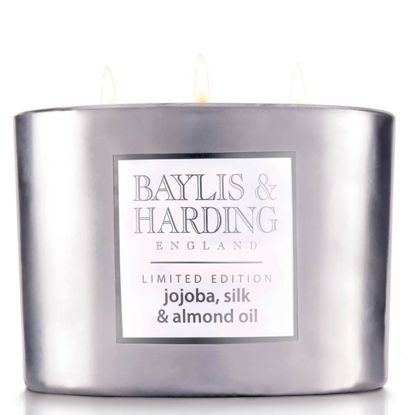Baylis & Harding Jojoba, Silk and Almond Oil 3 Wick Candle with Metallic Holder
