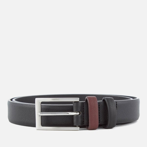 Ben Sherman Men's Bonded Leather Saffiano Belt - Black/Red