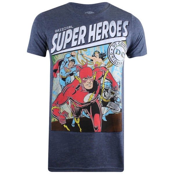 DC Comics Men's Justice Square T-Shirt - Heather Navy