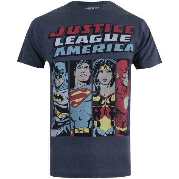 DC Comics Men's Justice League Line Up T-Shirt - Charcoal Marl