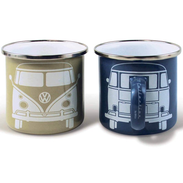 VW Collection Set of 2 Enamel Mugs in Gift Box - Beige/Grey