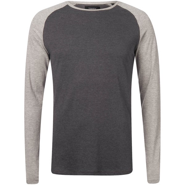 Troy Men's Alvin Raglen Long Sleeve T-Shirt - Light Grey Marl