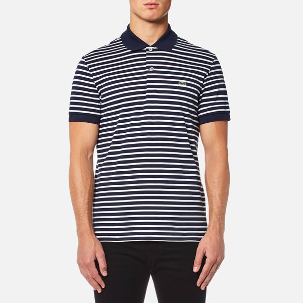 Lacoste Men's Stripe Polo Shirt - Navy Blue/Flour