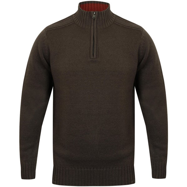 Kensington Men's Zip Down Jumper with Ribbed Detailing - Charcoal