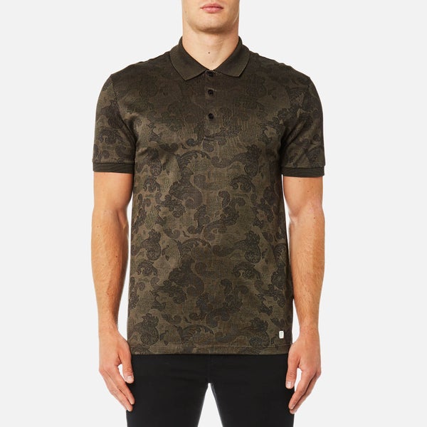 Versace Collection Men's All Over Pattern Polo Shirt - Beige-Nero