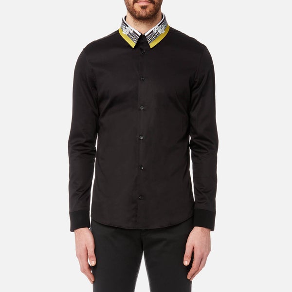 Versace Collection Men's Collar Detail Long Sleeve Shirt - Nero