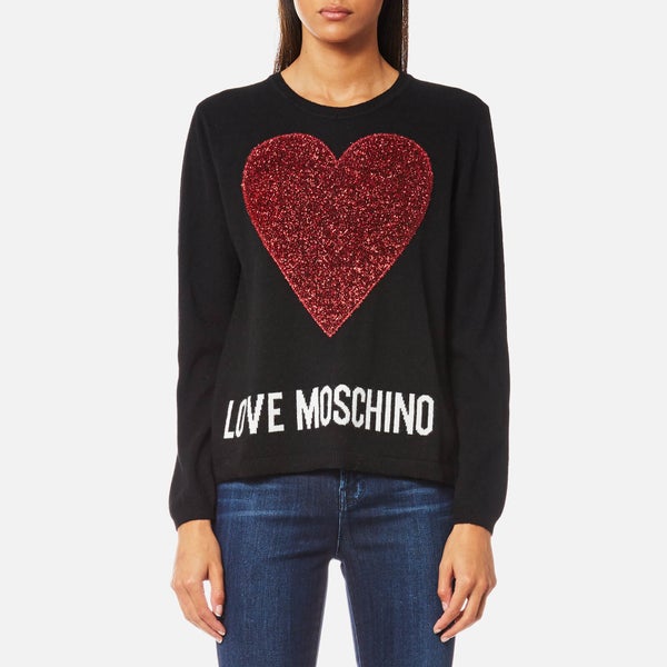Love Moschino Women's Large Textured Heart Jumper - Black