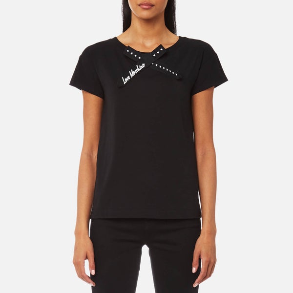 Love Moschino Women's Love Bow Neck T-Shirt - Black