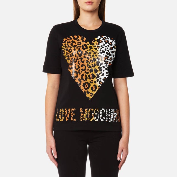 Love Moschino Women's Leopard Heart Logo T-Shirt - Black