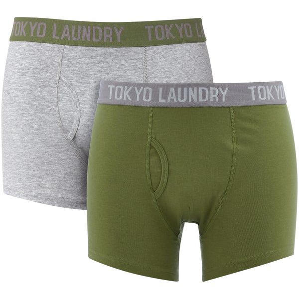 Tokyo Laundry Men's Harleton 2 Pack Boxers - Olivine Khaki/Light Grey Marl