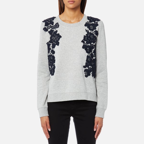 Maison Scotch Women's Crew Neck Sweatshirt with Lace Applique - Grey Melange