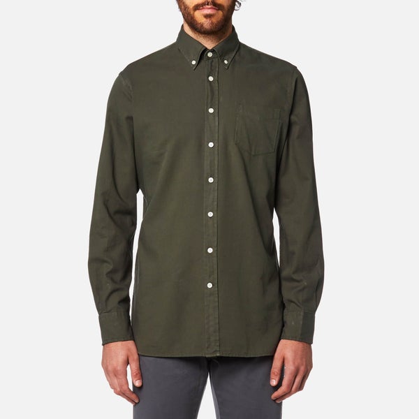 Hackett Men's Garment Dye Oxford Long Sleeve Shirt - Moss Green
