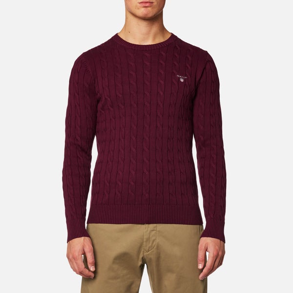 GANT Men's Cotton Cable Knitted Jumper - Purple Wine