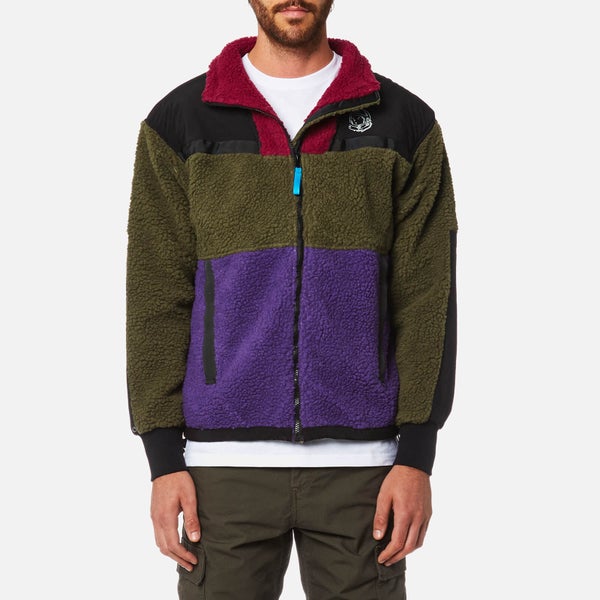 Billionaire Boys Club Men's Panelled Sherpa Fleece Zip Through Jacket - Green/Purple/Red