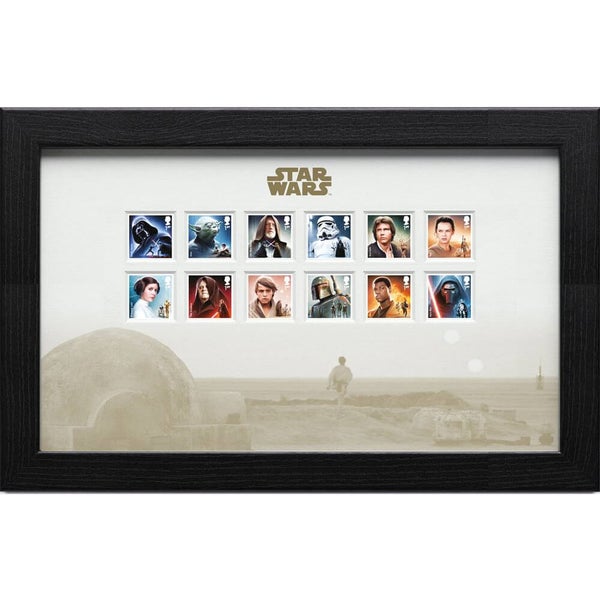 Affiche Encadrée - Timbres Star Wars 12 Personnages conçus par By Malcolm Tween (43cm x 27cm)