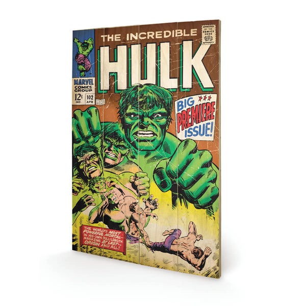 Affiche en Bois Rétro Marvel Hulk Big Issue 40 x 30 cm