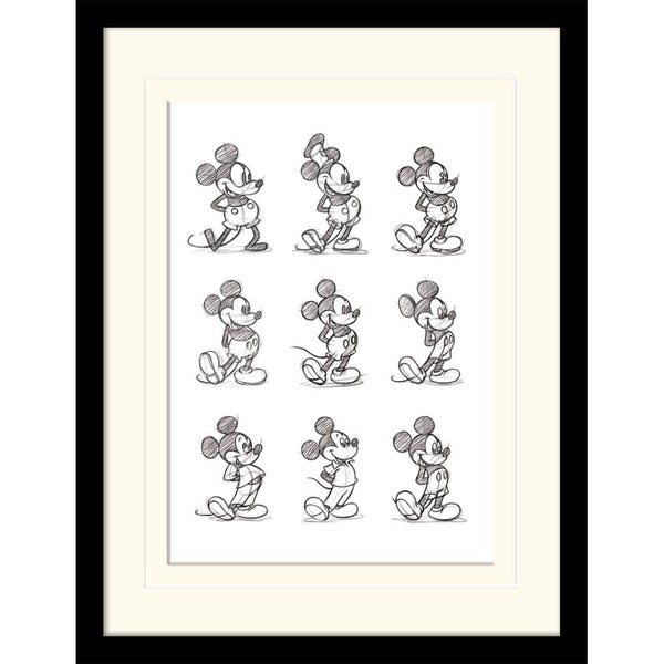 Affiche Encadrée Croquis de Mickey Mouse - 30 cm x 40 cm