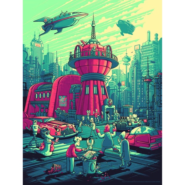 Futurama - Zavvi Exclusive Dan Mumford Silkscreen with Authorized Signature and Certificate of Authenticity - Red and Blue-Green Variant