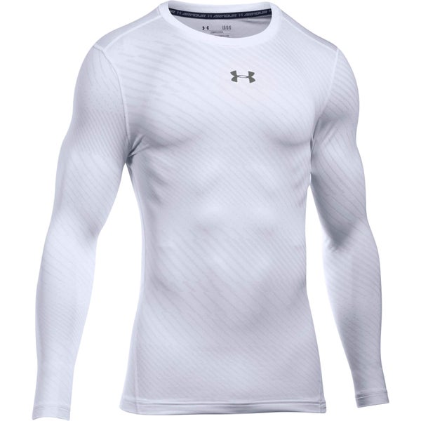 Under Armour Men's Striped Compression Long Sleeve Crew Top - White