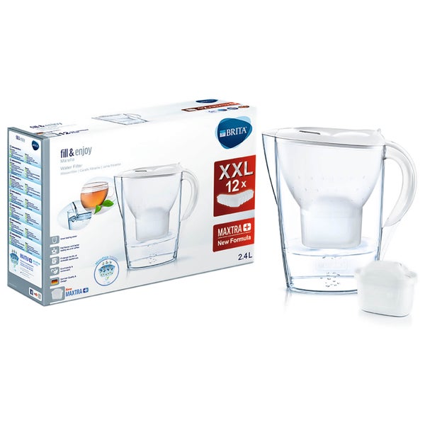BRITA Maxtra+ Marella Cool Water Filter Jug Annual Pack with 12 Cartridges - White