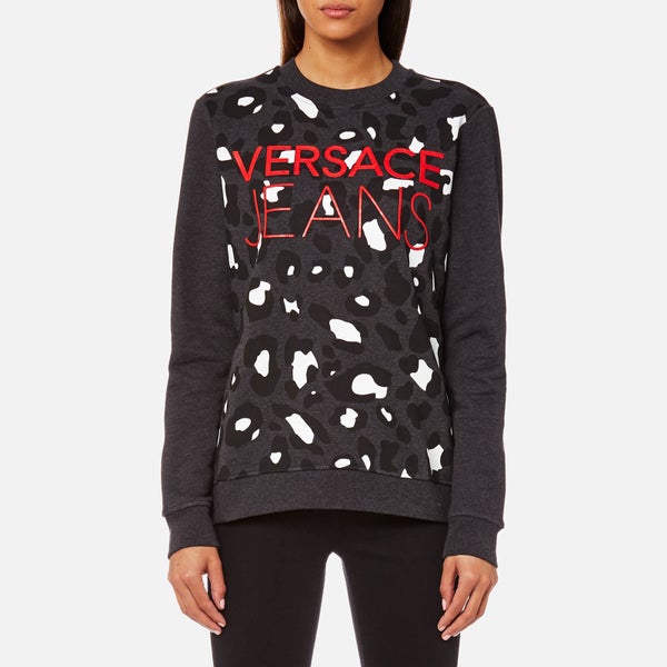Versace Jeans Women's Logo Leopard Print Sweatshirt - Grey