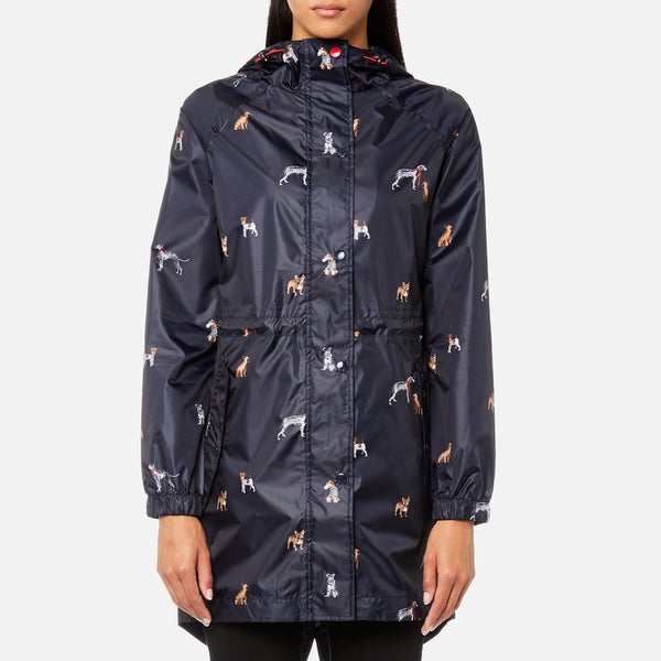 Joules Women's Golightly Waterproof Pack-Away Parka - Marine Navy Cosy Dogs