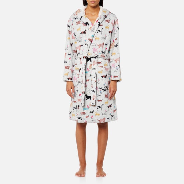 Joules Women's Idlewhile Fluffy Inner Dressing Gown - Grey Multi Dogs