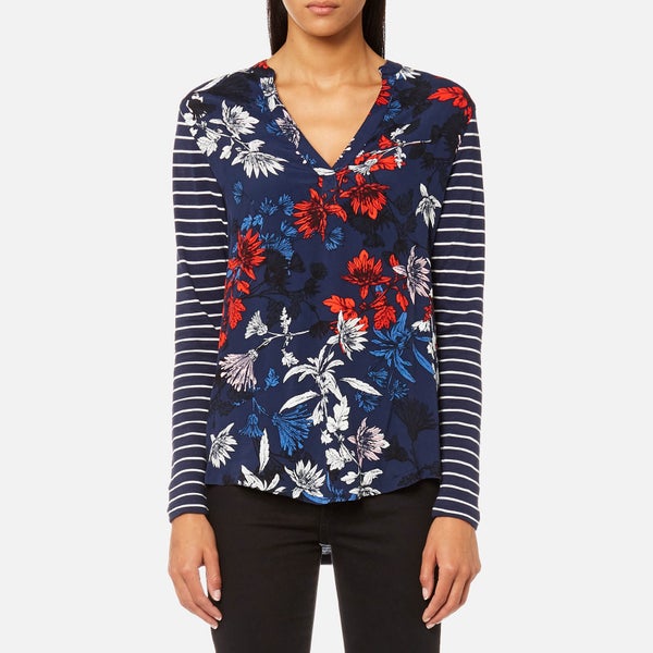 Joules Women's Beatrice Jersey/Woven Mix Top - French Navy Fay Floral