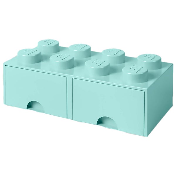 LEGO Storage 8 Knob Brick - 2 Drawers (Aqua Light Blue)