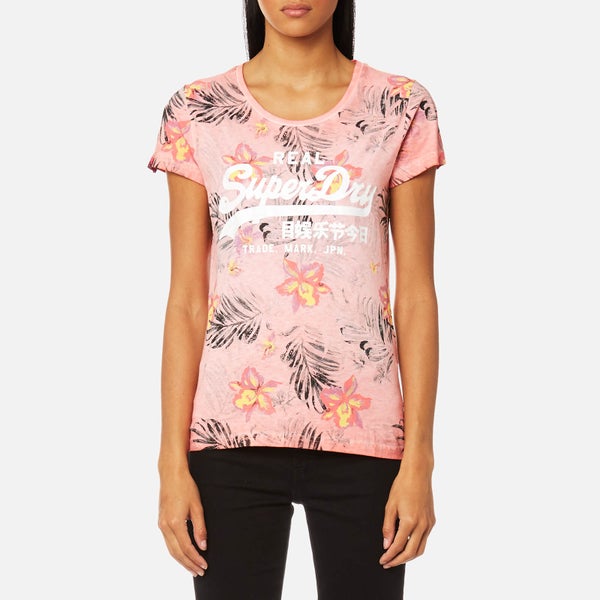 Superdry Women's Vintage Logo Hibiscus Overdyed T-Shirt - Overdyed Phosphorescent Coral