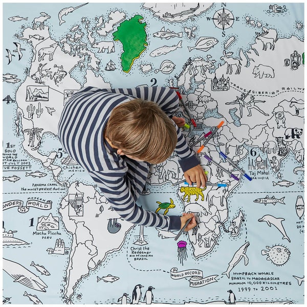 Doodle World Map Single Duvet Cover- with 10 wash out pens