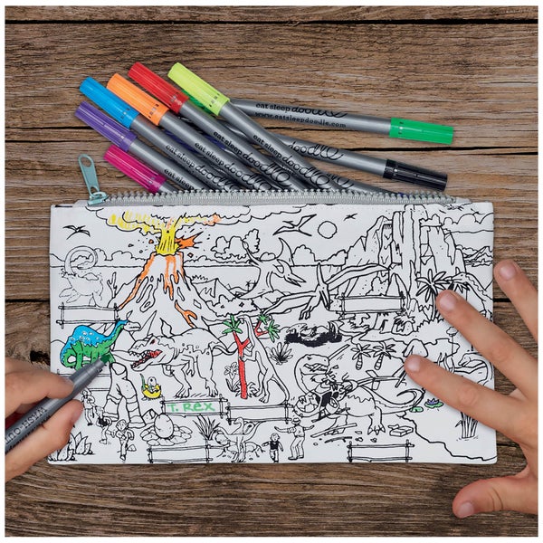 Doodle Dinosaur Pencil Case with 10 Wash Out Pens