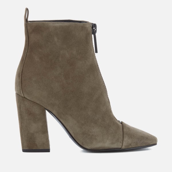 Kendall + Kylie Women's Raquel Suede Zip Front Heeled Ankle Boots - Olive