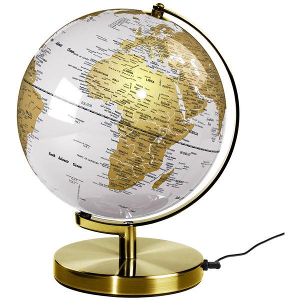 Globe Terrestre Lumineux 25 cm - Laiton Métallique / Blanc Arctique