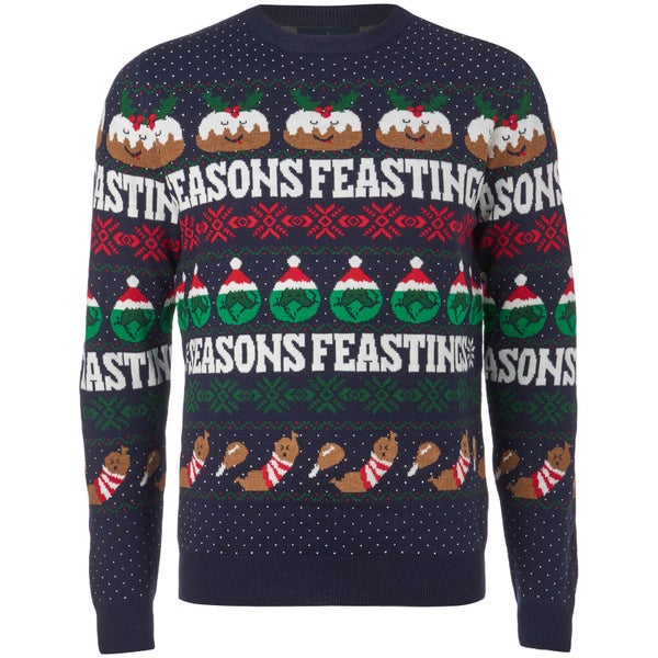 Threadbare Men's Seasons Feastings Christmas Jumper - Navy