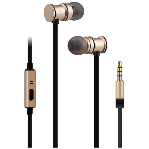AV: Link Metallic Magnetic Stereo Noise Cancelling Earphones with Tangle Free Cable - Gold