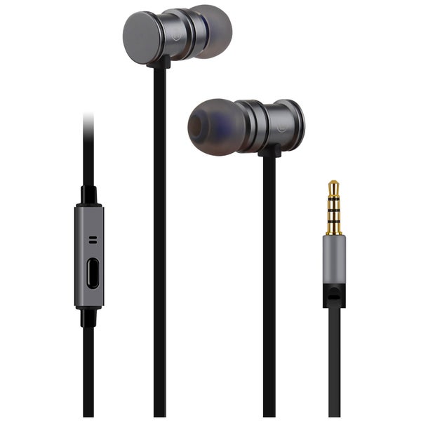 AV: Link Metallic Magnetic Stereo Noise Cancelling Earphones with Tangle Free Cable - Metallic Grey