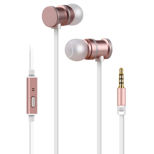 AV: Link Metallic Magnetic Stereo Noise Cancelling Earphones with Tangle Free Cable - Rose Gold